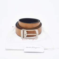Pre Owned Salvatore Ferragamo Tan/Black Leather Cut to Size Reversible Buckle Belt