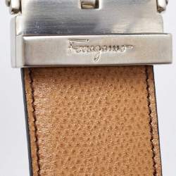 Pre Owned Salvatore Ferragamo Tan/Black Leather Cut to Size Reversible Buckle Belt