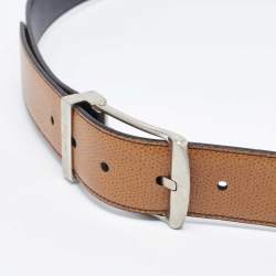 Pre Owned Salvatore Ferragamo Tan/Black Leather Cut to Size Reversible Buckle Belt