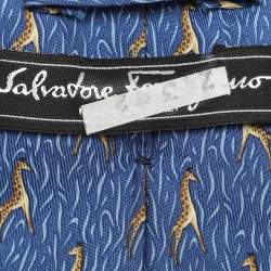 Salvatore Ferragamo Blue Giraffe Print Silk Tie