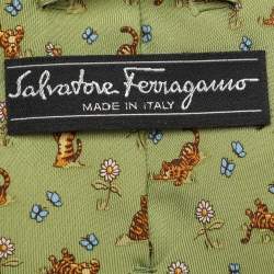 Salvatore Ferragamo Green Animal Print Silk Tie