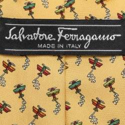 Salvatore Ferragamo Yellow Petit Airplanes Silk Tie