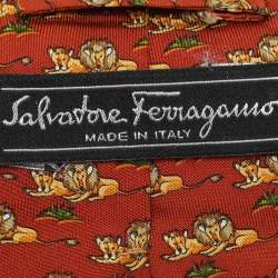 Salvatore Ferragamo Orange/Yellow Lion Print Motif Silk Tie