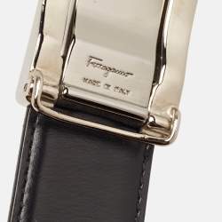 Salvatore Ferragamo Brown/Black Leather Logo Cut to Size Reversible Belt