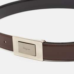 Salvatore Ferragamo Brown/Black Leather Logo Cut to Size Reversible Belt