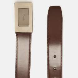 Salvatore Ferragamo Brown/Black Leather Logo Cut to Size Reversible Belt