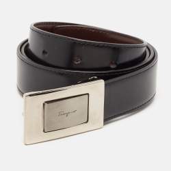 Salvatore Ferragamo Brown/Black Leather Logo Cut to Size Reversible Belt