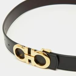 Salvatore Ferragamo Black/Dark Brown Leather Gancini Cut to Size Reversible Belt