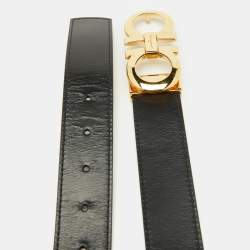 Salvatore Ferragamo Black/Dark Brown Leather Gancini Cut to Size Reversible Belt