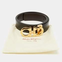 Salvatore Ferragamo Black/Dark Brown Leather Gancini Cut to Size Reversible Belt