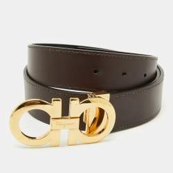 Salvatore Ferragamo Black/Dark Brown Leather Gancini Cut to Size Reversible Belt