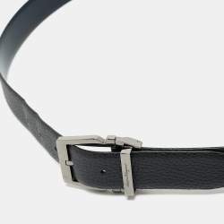 Pre Owned Salvatore Ferragamo Black/Navy Blue Leather Cut to Size Reversible Buckle Belt