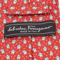 مملوكة مسبقًا ربطة عنق سالفاتوري فيراجامو حرير بطبعة بطريق أحمر