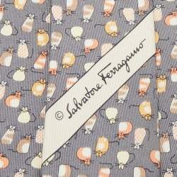 Pre Owned Salvatore Ferragamo Grey Mice Print Silk Tie