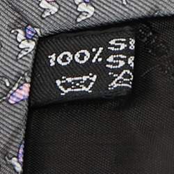 Pre Owned Salvatore Ferragamo Grey Dogs Print Silk Traditional Tie