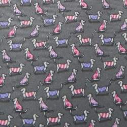 Pre Owned Salvatore Ferragamo Grey Dogs Print Silk Traditional Tie