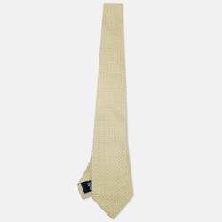 Pre Owned Salvatore Ferragamo Yellow Print Motif Silk Tie