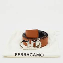 Pre Owned Salvatore Ferragamo Brown/Black Leather Gancini Buckle Reversible Cut to Size Belt