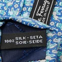 Pre Owned ربطة عنق سالفاتوري فيراغامو حرير أزرق بطبعة فيل