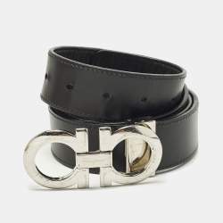 مملوكة مسبقًا حزام سالفاتوري فيراغامو جانتشو مزدوج بقص مقاس جلد منقوش أسود