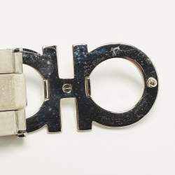 مملوكة مسبقًا حزام سالفاتوري فيراغامو جانتشو مزدوج بقص مقاس جلد منقوش أسود