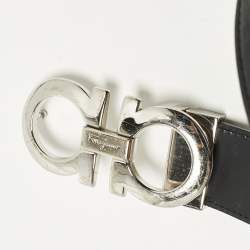 مملوكة مسبقًا حزام سالفاتوري فيراغامو جانتشو مزدوج بقص مقاس جلد منقوش أسود