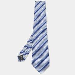 Pre Owned Salvatore Ferragamo Blue Diagonal Striped Silk Tie