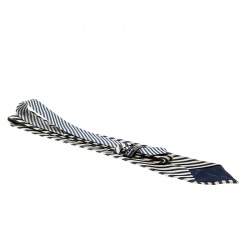 Pre Owned Salvatore Ferragamo Vintage Beige and Blue Diagonal Striped Silk Tie