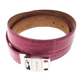 Pre Owned Salvatore Ferragamo Pink Lizard Adjustable Buckle Belt 115cm