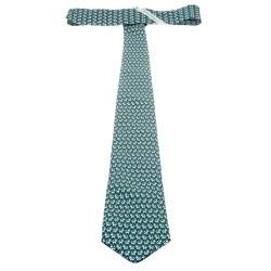 Pre Owned Salvatore Ferragamo Green Cat and Mouse Printed Silk Traditional Tie