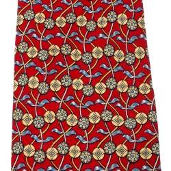 Pre Owned Salvatore Ferragamo Red Silk Geometric Floral Print Tie