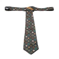 Pre Owned Salvatore Ferragamo Multicolor Diamond Print Silk Tie