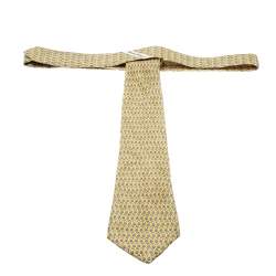 Pre Owned Salvatore Ferragamo Yellow Elephant Circus Print Silk Tie