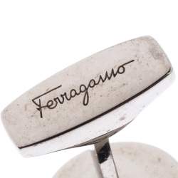 Pre Owned Salvatore Ferragamo Logo Silver Tone Round Cufflinks