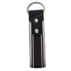 Pre Owned Salvatore Ferragamo Grey/White Fabric Strap Key Fob