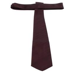 Pre Owned Salvatore Ferragamo Burgundy Textured Classic Silk Tie