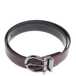 Pre Owned Salvatore Ferragamo Maroon Leather Gancio Buckle Belt 95CM