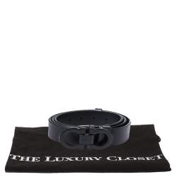 Pre Owned Salvatore Ferragamo Black Leather Double Gancio Buckle Belt 120CM