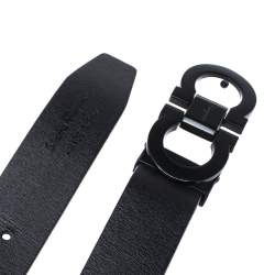 Pre Owned Salvatore Ferragamo Black Leather Double Gancio Buckle Belt 120CM