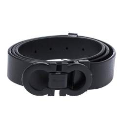 Pre Owned Salvatore Ferragamo Black Leather Double Gancio Buckle Belt 120CM