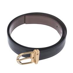 Pre Owned Salvatore Ferragamo Black Leather Buckle Belt 120CM