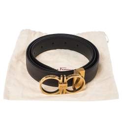 Pre Owned Salvatore Ferragamo Dark Brown Grained Leather Double Gancio Buckle Belt 110CM