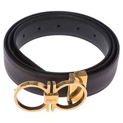 Pre Owned Salvatore Ferragamo Dark Brown Grained Leather Double Gancio Buckle Belt 110CM