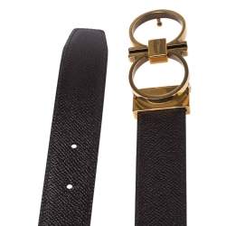 Pre Owned Salvatore Ferragamo Dark Brown Grained Leather Double Gancio Buckle Belt 110CM
