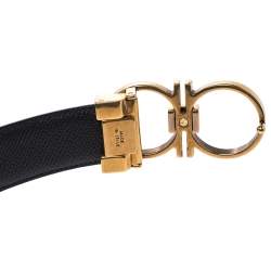 Pre Owned Salvatore Ferragamo Dark Brown Grained Leather Double Gancio Buckle Belt 110CM