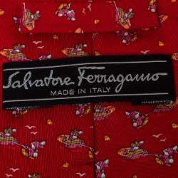 Pre Owned Salvatore Ferragamo Red Watersport Printed Silk Tie