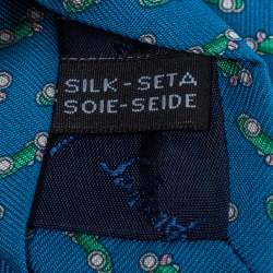 Pre Owned Salvatore Ferragamo Blue Car Print Silk Tie