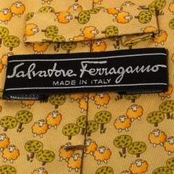 Pre Owned Salvatore Ferragamo Pale Orange Sheep Print Silk Tie