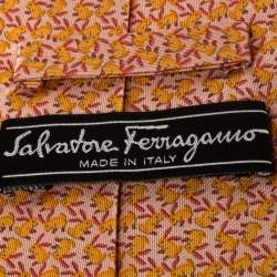 Pre Owned Salvatore Ferragamo Pink Rabbit Print Silk Tie