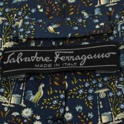 Pre Owned Salvatore Ferragamo Navy Blue Well Print Silk Tie